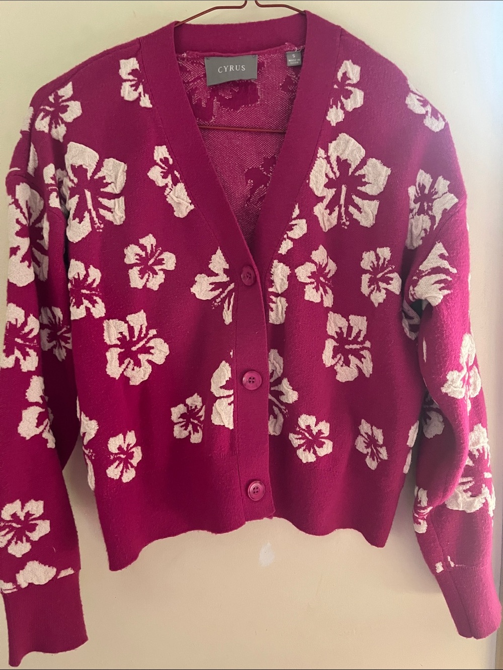 Cyrus Fuchsia Floral Button-Front Women's Cardigan
